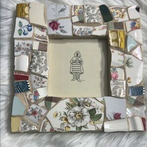 Handcrafted Mosaic Floral Picture Frame From Broken China Pieces